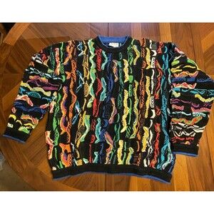 Vintage Coogi Sweater Mens Lg Multicolor Mercerized Cotton 3D Knit Cosby Style